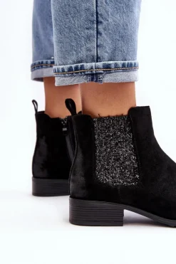 Damskie Boto Damskie Botki Sztyblety Na płaskim Obcasie Czarne Sauamia