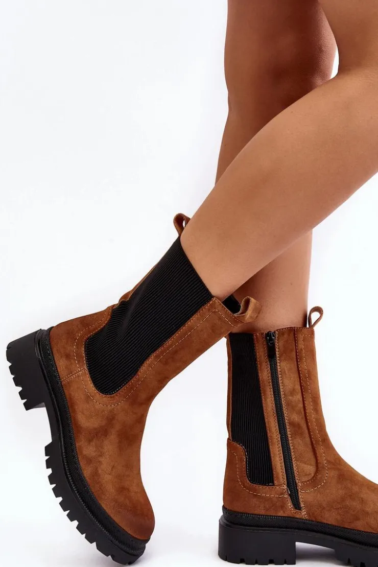 Online Evento Damskie Botki Sztyblety Na Suwak Camel Samil Brązowy