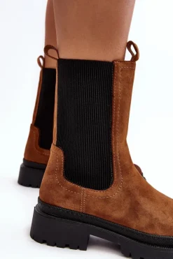 Online Evento Damskie Botki Sztyblety Na Suwak Camel Samil Brązowy