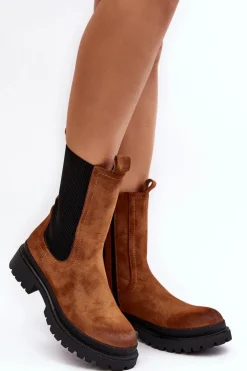 Online Evento Damskie Botki Sztyblety Na Suwak Camel Samil Brązowy