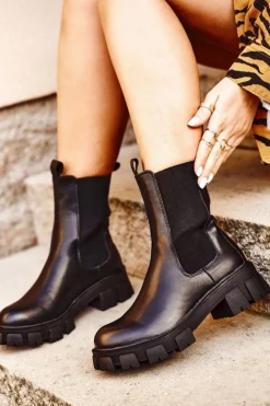 Discount Damskie buty S.Barski Damskie Botki Sztyblety Na Platformie Czarne Genius