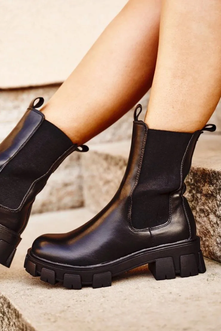 Discount Damskie buty S.Barski Damskie Botki Sztyblety Na Platformie Czarne Genius