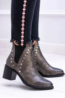 Boto Botki Na Słupku|Botki Zimowe Damskie*Damskie Botki Sztyblety Na Słupku Nity Savage