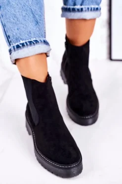 New Boto Damskie Botki Sztyblety Na Gumowej Podeszwie Zamszowe Czarne Voyager