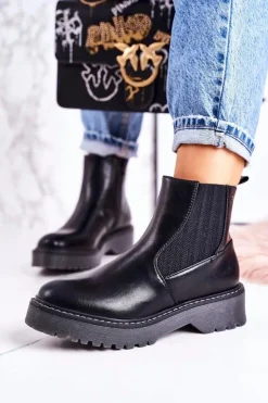 Boto Czarne Botki|Botki Zimowe Damskie*Damskie Botki Sztyblety Na Gumowej Podeszwie Czarne Voyager