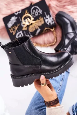 Boto Czarne Botki|Botki Zimowe Damskie*Damskie Botki Sztyblety Na Gumowej Podeszwie Czarne Voyager