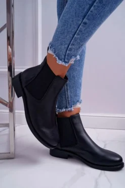 Best Damskie buty S.Barski Damskie Botki Sztyblety Płaski Obcas Skórzane Czarne Barski W1901