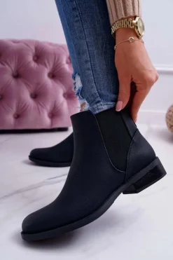 Sale Damskie buty S.Barski Damskie Botki Sztyblety Płaski Obcas Czarne Barski 18-75