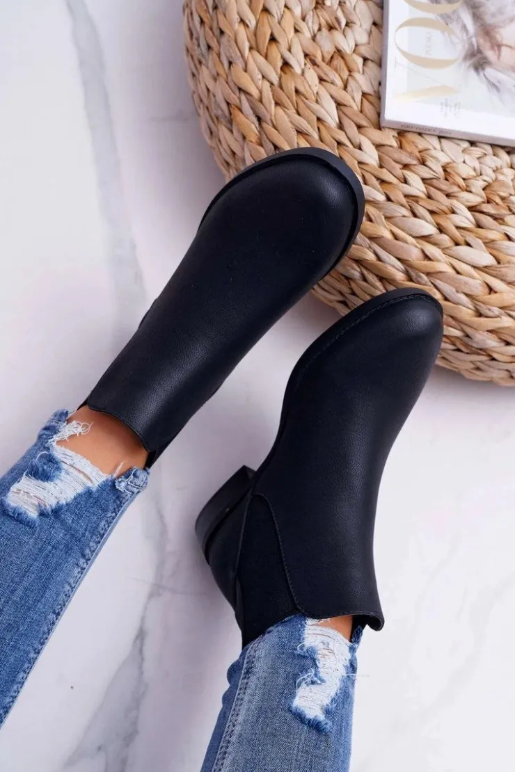 Sale Damskie buty S.Barski Damskie Botki Sztyblety Płaski Obcas Czarne Barski 18-75