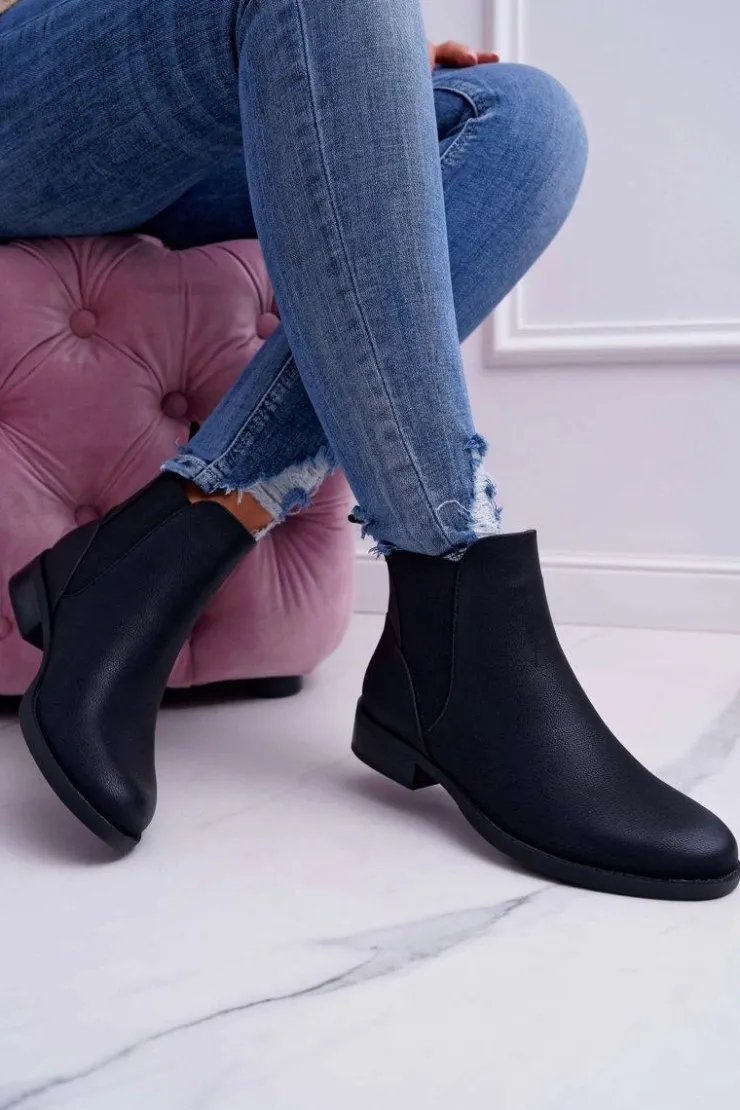 Sale Damskie buty S.Barski Damskie Botki Sztyblety Płaski Obcas Czarne Barski 18-75