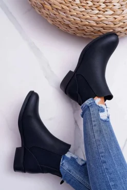 Sale Damskie buty S.Barski Damskie Botki Sztyblety Płaski Obcas Czarne Barski 18-75