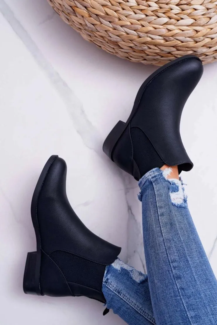 Sale Damskie buty S.Barski Damskie Botki Sztyblety Płaski Obcas Czarne Barski 18-75