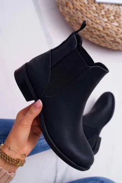 Sale Damskie buty S.Barski Damskie Botki Sztyblety Płaski Obcas Czarne Barski 18-75