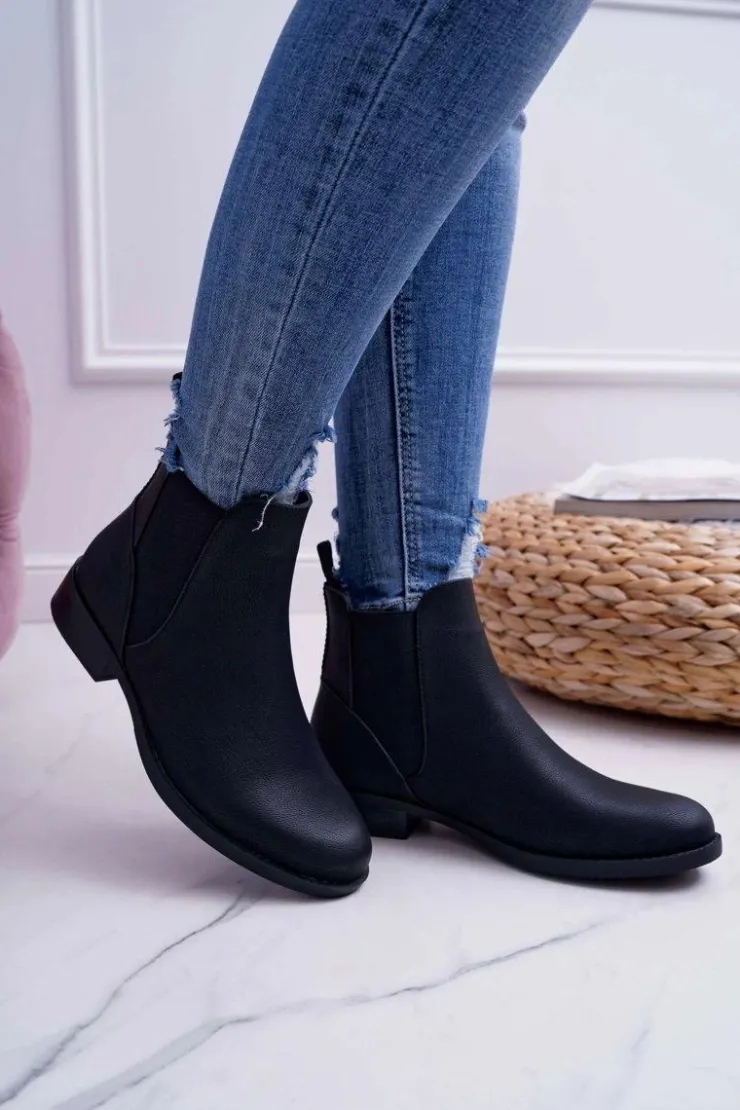 Sale Damskie buty S.Barski Damskie Botki Sztyblety Płaski Obcas Czarne Barski 18-75