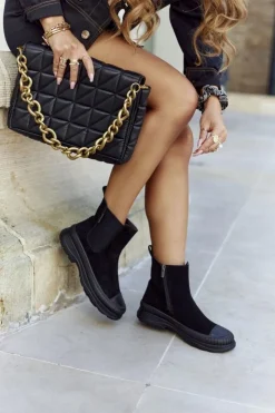 Big Star Shoes Czarne Botki|Botki Zimowe Damskie*Damskie Botki Sztyblety Skóra Zamsz Big Star II274354 Czarne