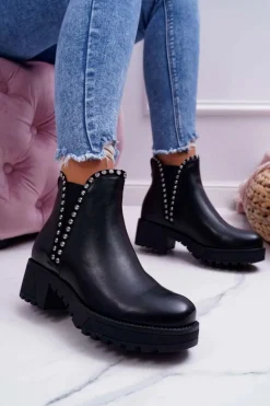 Boto Damskie Botki Sztyblety Z Cyrkoniami Czarne Sissy