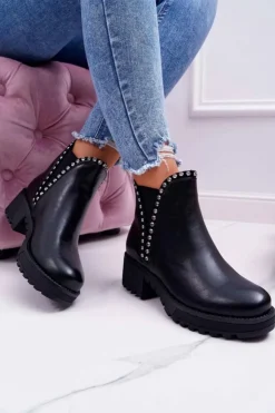 Boto Damskie Botki Sztyblety Z Cyrkoniami Czarne Sissy