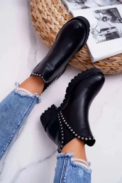 Boto Damskie Botki Sztyblety Z Cyrkoniami Czarne Sissy