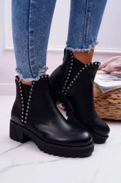 Boto Damskie Botki Sztyblety Z Cyrkoniami Czarne Sissy