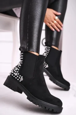 Hot Boto Damskie Botki Sztyblety Z Dżetami Czarne Lady In Black