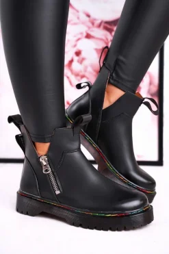 Damskie Boto Damskie Botki Sztyblety Z Kolorowym Przeszyciem Czarne Addison