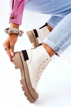 Damskie Boto Damskie Botki Trapery Beżowe Any One