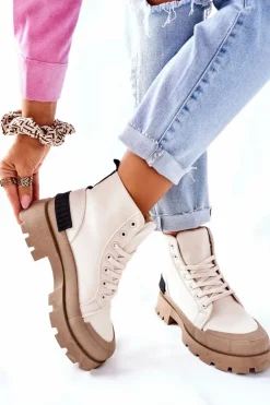 Damskie Boto Damskie Botki Trapery Beżowe Any One