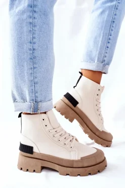 Damskie Boto Damskie Botki Trapery Beżowe Any One