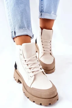 Damskie Boto Damskie Botki Trapery Beżowe Any One