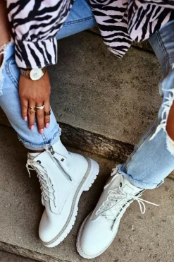 Big Star Shoes Damskie Trapery|Botki Sznurowane*Damskie Botki Trapery Big Star Białe GG274597