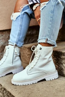 Big Star Shoes Damskie Trapery|Botki Sznurowane*Damskie Botki Trapery Big Star Białe GG274597