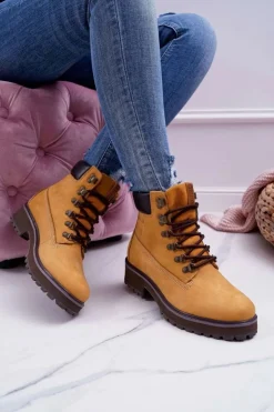 Damskie Big Star Shoes Damskie Botki Trapery Big Star Camel EE274035