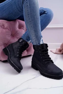 Discount Big Star Shoes Damskie Botki Trapery Big Star Czarne EE274033