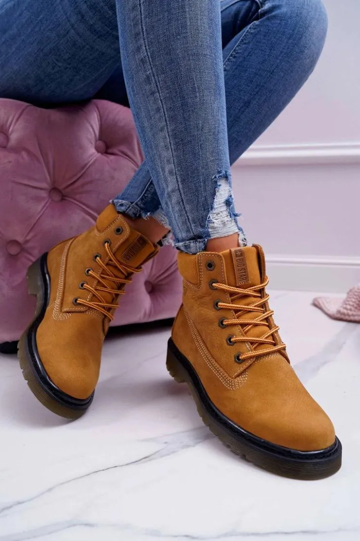 Big Star Shoes Damskie Trapery|Botki Sznurowane*Damskie Botki Trapery Big Star Camel EE274013