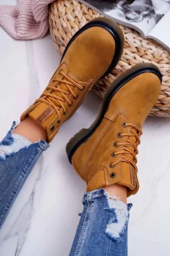 Big Star Shoes Damskie Trapery|Botki Sznurowane*Damskie Botki Trapery Big Star Camel EE274013