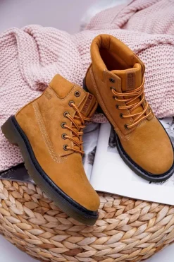 Big Star Shoes Damskie Trapery|Botki Sznurowane*Damskie Botki Trapery Big Star Camel EE274013