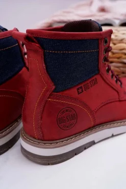 Hot Big Star Shoes Damskie Botki Trapery Big Star Skórzane Bordowe EE274006