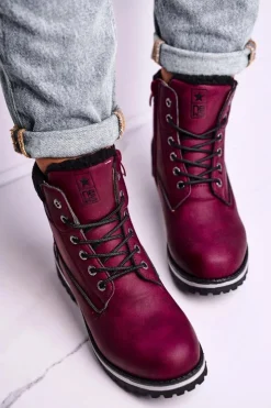 Evento Botki Ocieplane|Damskie Trapery*Damskie Botki Trapery Bordowe Grunders