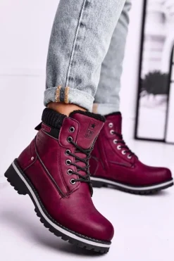 Evento Botki Ocieplane|Damskie Trapery*Damskie Botki Trapery Bordowe Grunders