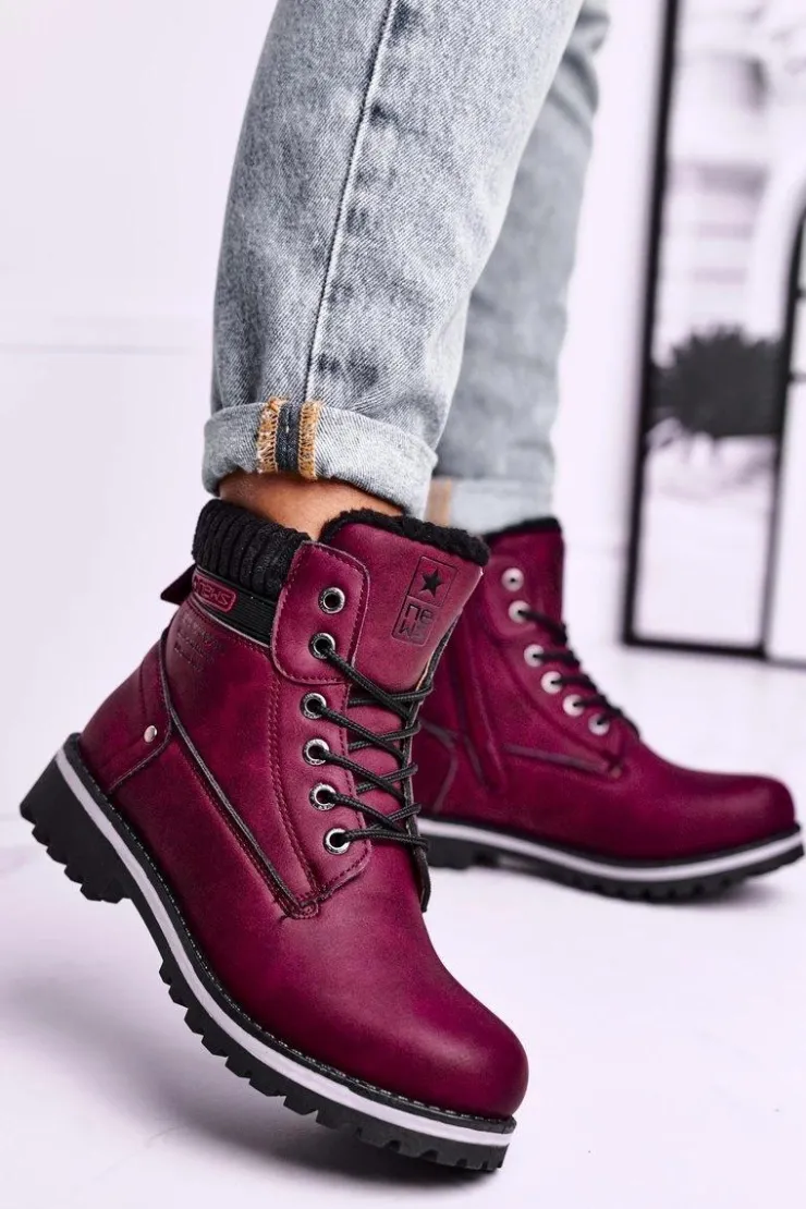 Evento Botki Ocieplane|Damskie Trapery*Damskie Botki Trapery Bordowe Grunders