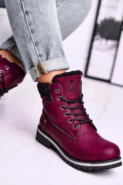 Evento Botki Ocieplane|Damskie Trapery*Damskie Botki Trapery Bordowe Grunders