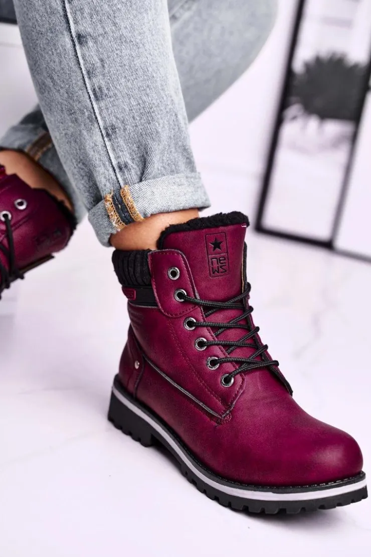 Evento Botki Ocieplane|Damskie Trapery*Damskie Botki Trapery Bordowe Grunders