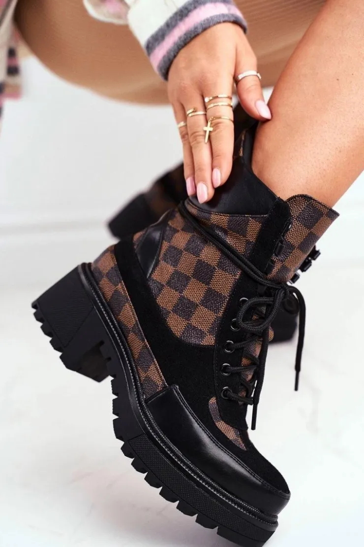 Boto Damskie Trapery|Botki Sznurowane*Damskie Botki Trapery Czarne NS169P Milady