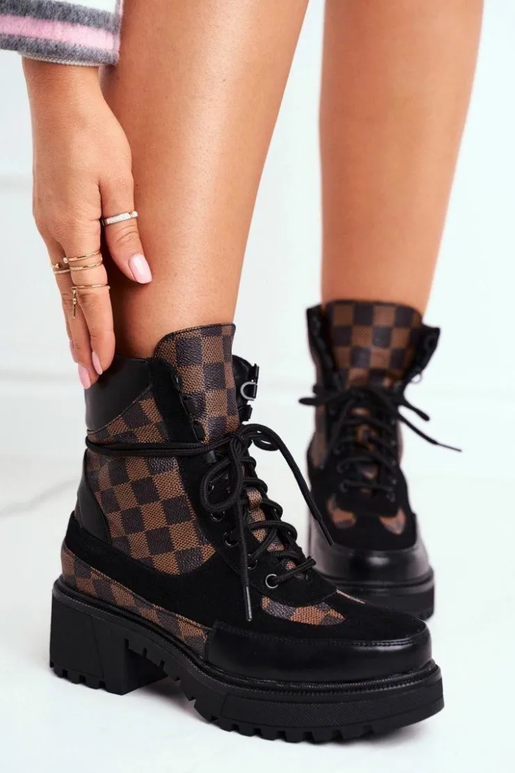 Boto Damskie Trapery|Botki Sznurowane*Damskie Botki Trapery Czarne NS169P Milady