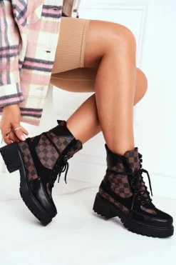 Boto Damskie Trapery|Botki Sznurowane*Damskie Botki Trapery Czarne NS169P Milady