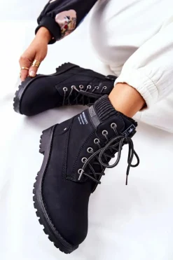 Sale Evento Damskie Botki Trapery Czarne Grunders Czarny