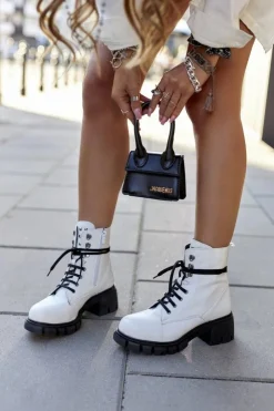 Boto Damskie Trapery|Botki Sznurowane*Damskie Botki Trapery Glany Białe Clethra