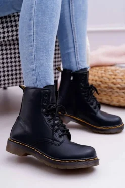 Discount Boto Damskie Botki Trapery Glany Czarne Gangsta