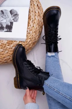 Discount Boto Damskie Botki Trapery Glany Czarne Gangsta