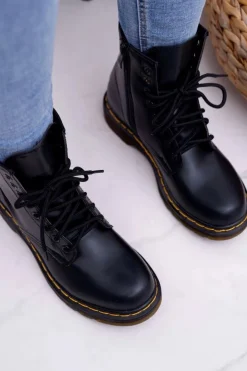 Discount Boto Damskie Botki Trapery Glany Czarne Gangsta